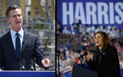 Gavin Newsom alongside Kamala Harris.