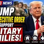 President Donald Trump displays an executive order establishing the Military Spouses Commission as part of a White House initiative supporting military families.
