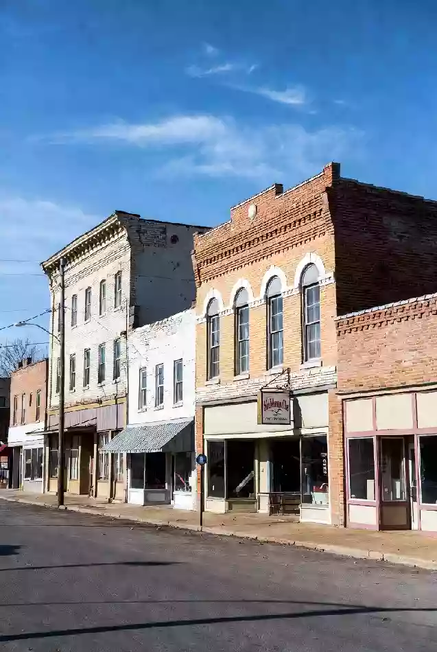 Elevated view of Holdenville Oklahoma showing downtown, residential areas, and surrounding rural landscape in Hughes County