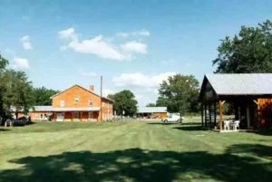 Wide view of a clean public park and open green space in Holdenville Oklahoma
