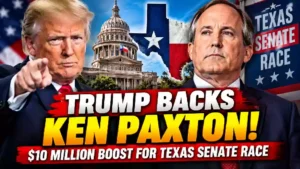 Donald Trump backs Ken Paxton with $10 million boost as Texas Senate race intensifies ahead of the 2026 midterm elections, featuring the Texas Capitol and Texas flag.