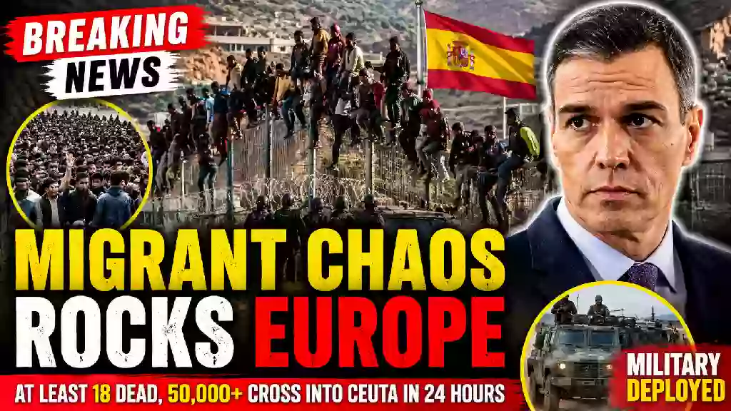 Mass migrant surge at Spain's Ceuta border as thousands cross from Morocco while Spanish authorities deploy military amid Europe's growing immigration crisis.