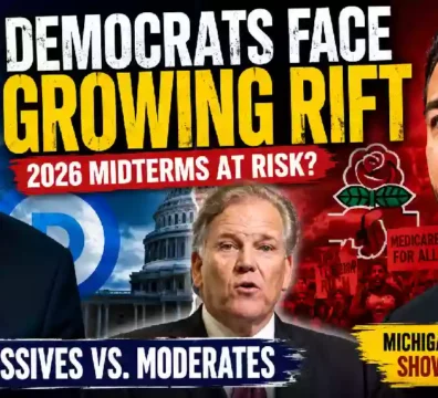 Democrats face growing rift as progressive and moderate factions clash ahead of the 2026 midterm elections, featuring Chuck Schumer, Mark Rogers and Abdul El-Sayed with the U.S. Capitol