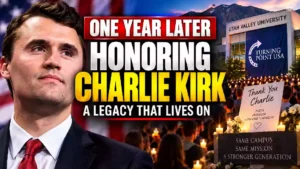 Charlie Kirk one year later memorial at Utah Valley University, with supporters honoring his legacy and Turning Point USA movement
