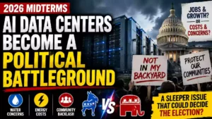 AI data centers become a political battleground in the 2026 midterm elections, with concerns over water use, energy costs, community opposition and economic growth.