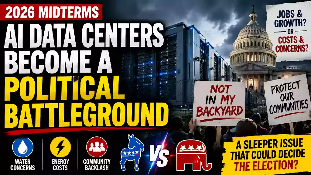 AI data centers become a political battleground in the 2026 midterm elections, with concerns over water use, energy costs, community opposition and economic growth.