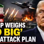 President Donald Trump alongside a military aircraft, missiles, and an Iran map graphic illustrating reports of expanded U.S. military strike options against Iran amid escalating Middle East tensions.