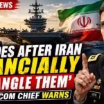 U.S. pressure campaign against Iran featuring an aircraft carrier, Iranian flag, and former CENTCOM commander Joseph Votel discussing tougher financial sanctions