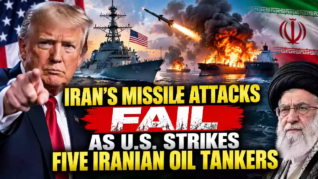 U.S. Navy warship evades Iranian missile attacks as five Iranian oil tankers burn during escalating U.S.-Iran conflict