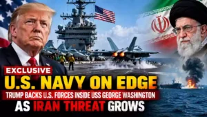 Donald Trump alongside USS George Washington aircraft carrier as U.S. Navy forces remain on high alert amid rising Iran tensions