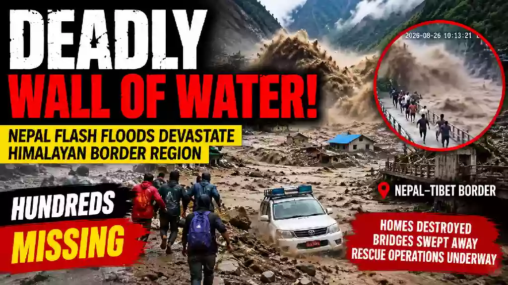 Nepal flash floods devastate Himalayan border region as a massive wall of water, mud and debris sweeps through villages, with hundreds reported missing and rescue operations underway near the Nepal-Tibet border.
