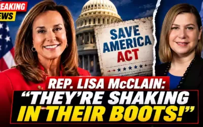 Rep. Lisa McClain and Sen. Elissa Slotkin featured in a YouTube news thumbnail highlighting the political debate over the SAVE America Act and election integrity legislation in Congress.