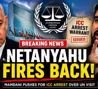 Israeli Prime Minister Benjamin Netanyahu and New York City mayoral candidate Zohran Mamdani featured in a breaking news YouTube thumbnail about the International Criminal Court (ICC) arrest warrant controversy ahead of Netanyahu's expected United Nations General Assembly visit to New York.