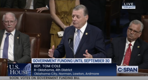 U.S. Rep. Tom Cole addresses the House of Representatives during debate on HR-1968. The bill allocates funding for the federal government until Sept. 30, 2025. Cole said on the floor, “It's pretty short, it's 99 pages. Read it.”