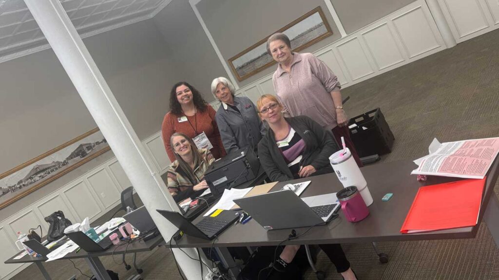Pictured are volunteer certified tax preparers Amber, Morgan, Shirley, Jen, and Ingrid.