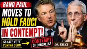 Sen. Rand Paul speaks as Dr. Anthony Fauci appears during a YouTube thumbnail about a proposed contempt of Congress resolution following Fauci's Fifth Amendment testimony before a Senate committee.