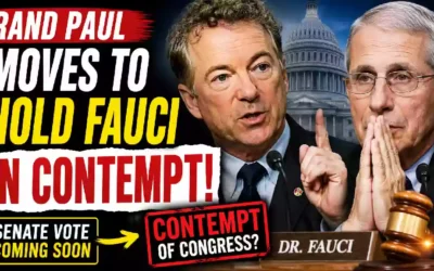 Sen. Rand Paul speaks as Dr. Anthony Fauci appears during a YouTube thumbnail about a proposed contempt of Congress resolution following Fauci's Fifth Amendment testimony before a Senate committee.