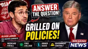 Oliver Larkin faces tough questions over taxes and progressive policies during a heated political interview