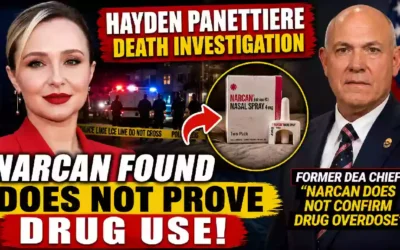 Hayden Panettiere death investigation thumbnail featuring actress Hayden Panettiere, Narcan nasal spray, and former DEA chief Derek Maltz
