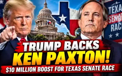 Donald Trump backs Ken Paxton with $10 million boost as Texas Senate race intensifies ahead of the 2026 midterm elections, featuring the Texas Capitol and Texas flag.