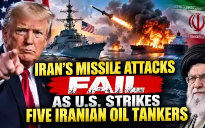 U.S. Navy warship evades Iranian missile attacks as five Iranian oil tankers burn during escalating U.S.-Iran conflict