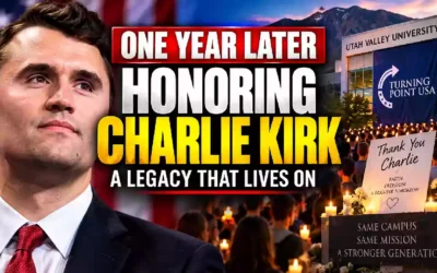 Charlie Kirk one year later memorial at Utah Valley University, with supporters honoring his legacy and Turning Point USA movement