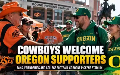 Oklahoma State fans welcome Oregon supporters ahead of the Cowboys’ home opener at Boone Pickens Stadium