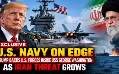 Donald Trump alongside USS George Washington aircraft carrier as U.S. Navy forces remain on high alert amid rising Iran tensions