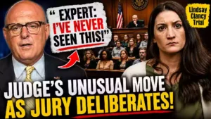 Lindsay Clancy trial thumbnail featuring a male legal expert, courtroom judge and jury, and Lindsay Clancy as jurors deliberate over unusual jury instructions
