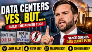 JD Vance defends U.S. data center expansion as communities raise concerns about electricity bills, power grid demands, water use, and data center development.