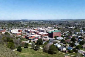 Vertical photo of commercial buildings in downtown Ada Oklahoma
