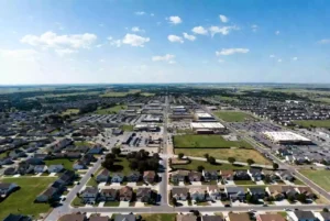 Vertical view of modern residential and commercial development in Owasso Oklahoma