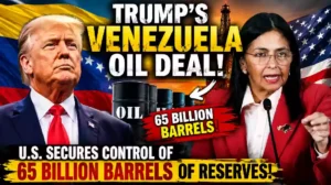 Trump and Venezuelan official featured in a thumbnail about the 65 billion barrel Venezuela oil deal.