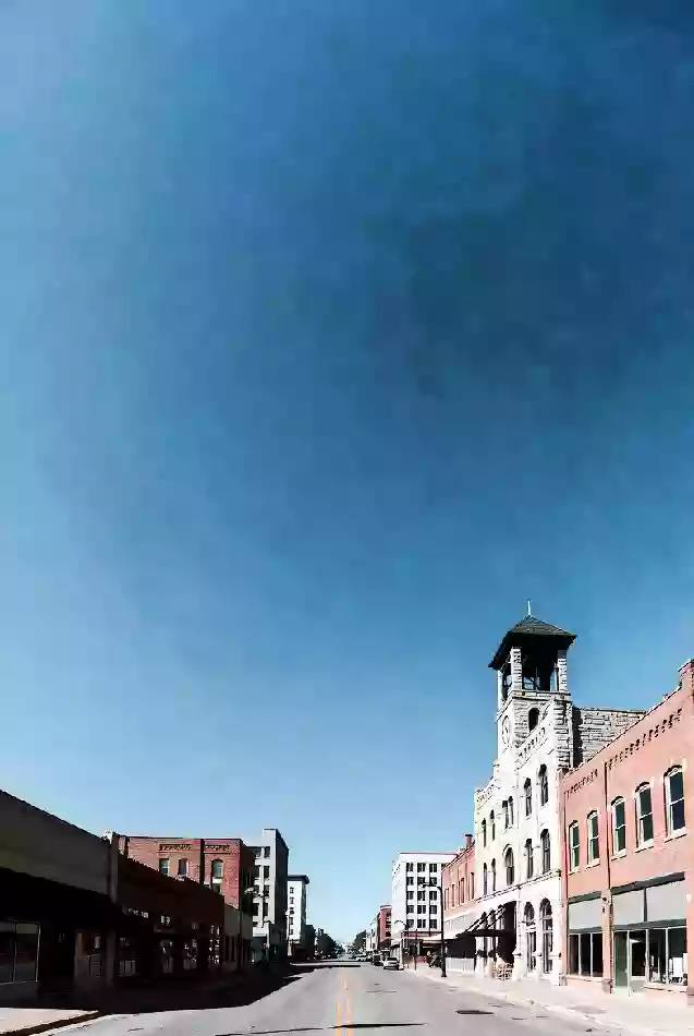 Vertical photo of downtown commercial buildings in Claremore Oklahoma