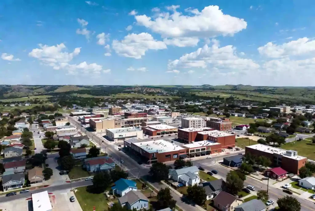 Vertical photo of commercial buildings in downtown Weatherford Oklahoma