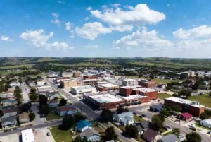Vertical photo of commercial buildings in downtown Weatherford Oklahoma