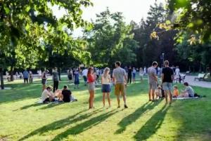 Free outdoor community event with families gathered in a Weatherford park