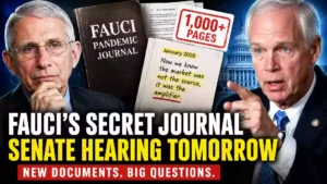 Dr. Anthony Fauci and Senator Ron Johnson featured in a news-style thumbnail highlighting the release of Fauci's private COVID-19 journal ahead of a Senate hearing on pandemic transparency and coronavirus origins.