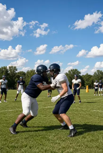 Vertical photo of high school football players practicing on the field in Bartlesville Oklahoma