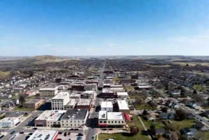 Vertical photo of downtown commercial buildings in Ponca City Oklahoma