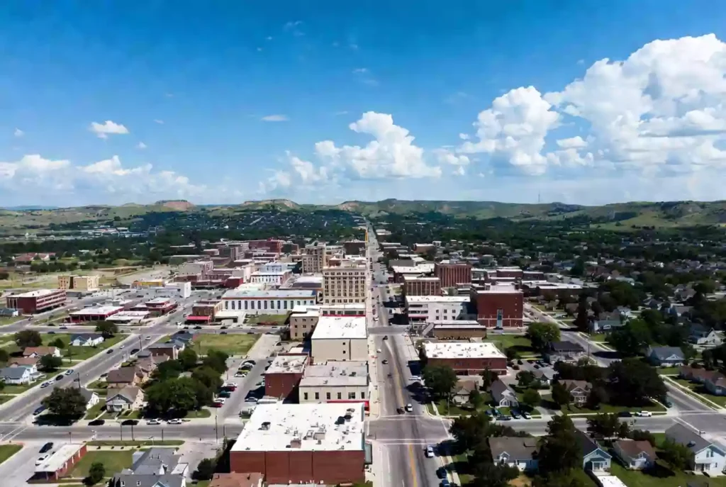 Vertical photo of industrial and aviation-related facilities in Ardmore Oklahoma