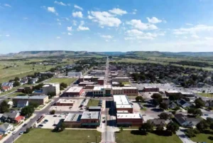 Vertical photo of modern commercial buildings in Chickasha Oklahoma