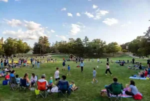 Free outdoor community event with families gathered in a Chickasha park