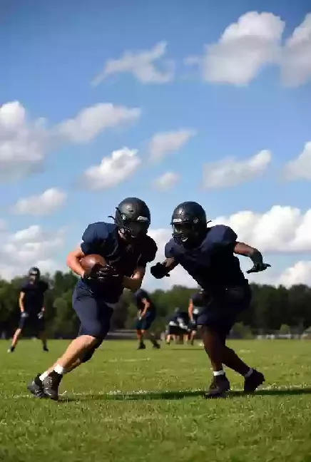 Vertical photo of high school football players practicing on the field in Chickasha Oklahoma