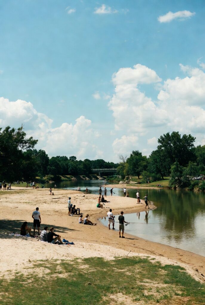 Residents enjoying parks and recreation along the Arkansas River in Sand Springs Oklahoma