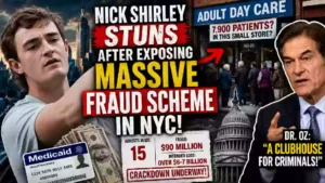 Nick Shirley investigates alleged Medicaid fraud in New York City as Dr. Mehmet Oz discusses suspected adult daycare fraud schemes involving senior care centers and federal healthcare investigations.