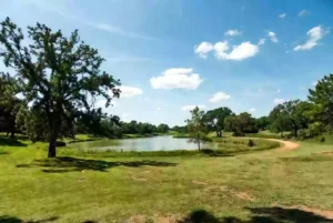 Open green outdoor space and parkland near a lake in Sequoyah County Oklahoma