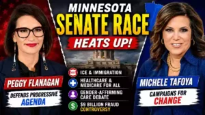 Michele Tafoya and Peggy Flanagan face off in the 2026 Minnesota Senate race over ICE immigration, healthcare, Medicare for All, gender-affirming care and Minnesota fraud controversy.