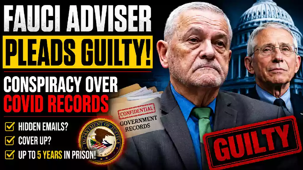 David Morens and Anthony Fauci depicted in a news-style graphic about a federal conspiracy case involving COVID-19 research records and government communications.