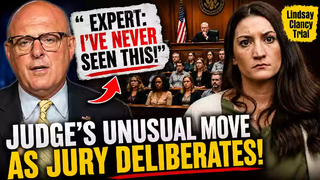 Lindsay Clancy trial thumbnail featuring a male legal expert, courtroom judge and jury, and Lindsay Clancy as jurors deliberate over unusual jury instructions
